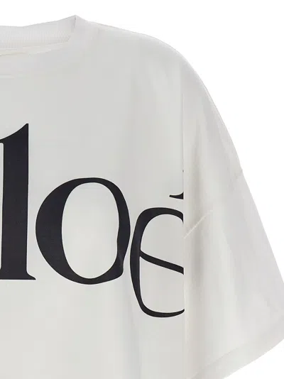 Chloé White Cropped T-shirt With Logo Lettering Print In Cotton Woman In White
