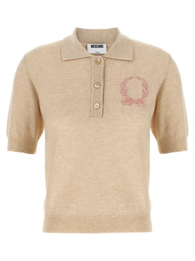 Moschino Knitwear Polo Collar Short Sleeves Ribbed Hem In Neutral