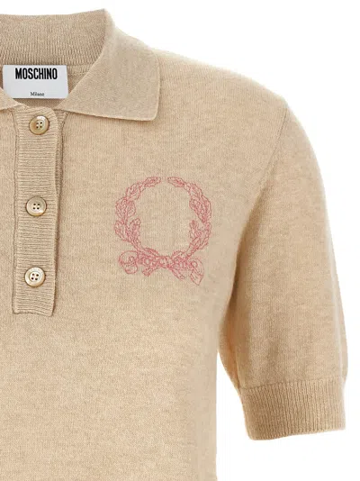 Moschino Knitwear Polo Collar Short Sleeves Ribbed Hem In Neutral