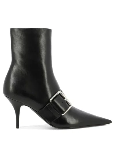 Balenciaga Women Leather Ankle Boots With Maxi Buckle In Black