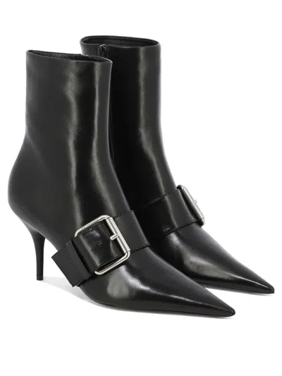 Balenciaga Women Leather Ankle Boots With Maxi Buckle In Black