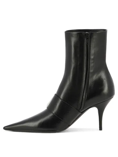 Balenciaga Women Leather Ankle Boots With Maxi Buckle In Black