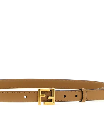 Fendi Cappuccino Coloured Leather Ff Belt Women In Brown