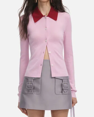 Self-portrait Self Portrait Women Wool Cardigan With Contrasting Collar In Pink