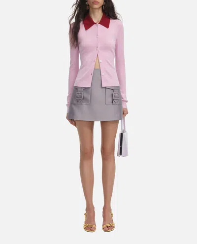 Self-portrait Self Portrait Women Wool Cardigan With Contrasting Collar In Pink