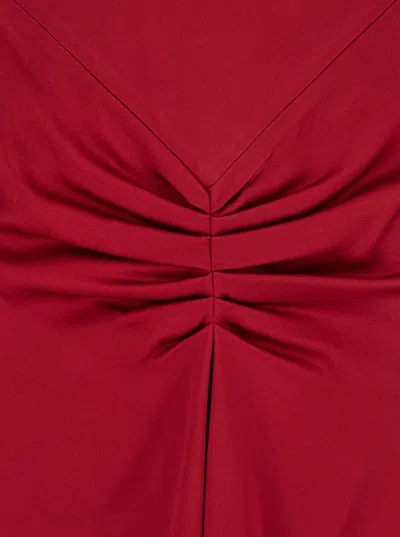 Victoria Beckham Red Crewneck Midi Dress With Gathered Waist And Rear Zip Closure