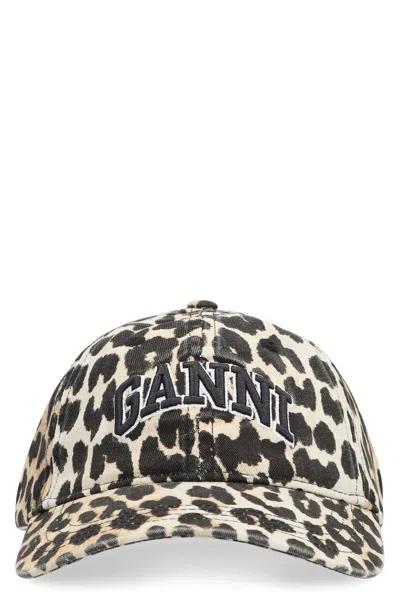 Ganni Leopard-print Canvas Baseball Cap Women
