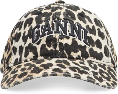Ganni Leopard-print Canvas Baseball Cap Women