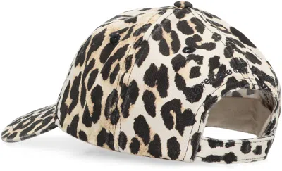 Ganni Leopard-print Canvas Baseball Cap Women