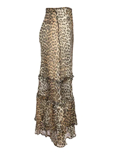 Ganni Animal Print Flared Layered Leopard Skirt