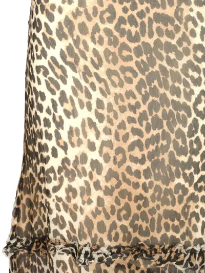 Ganni Animal Print Flared Layered Leopard Skirt
