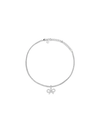 Self-portrait Women Tennis Necklace With Bow Pendant In Metallic