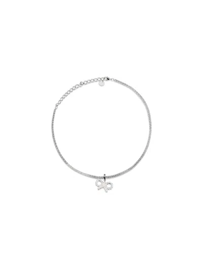 Self-portrait Women Tennis Necklace With Bow Pendant In Metallic
