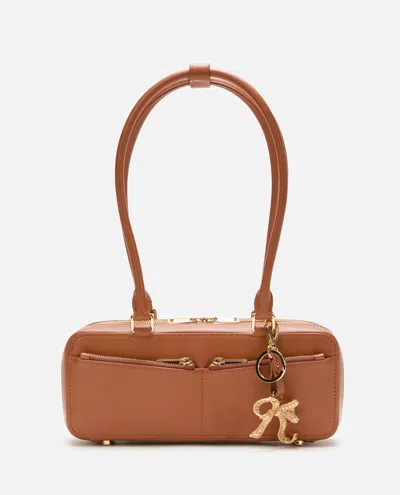 Self-portrait Tan Leather Baguette Shoulder Bag With Charm In Black