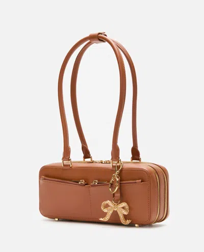 Self-portrait Tan Leather Baguette Shoulder Bag With Charm In Black