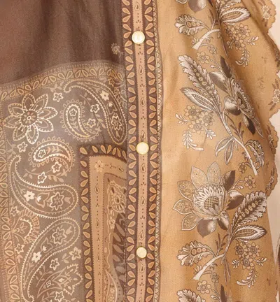 Zimmermann Lucky Brown Shirt With Classic Collar And All-over Floral Print In Silk Woman