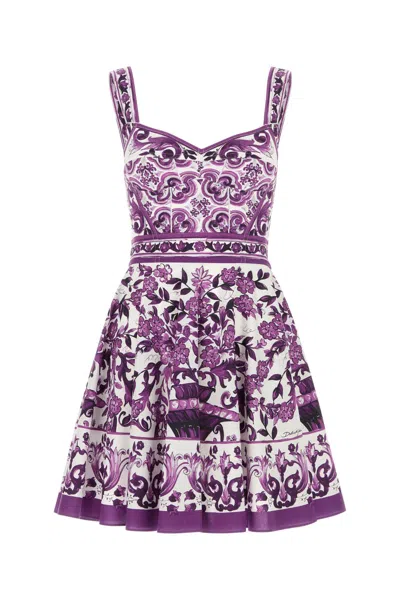 Dolce & Gabbana Violet Dress With Thin Straps And All-over Floral Motif In Cotton Blend Woman In Purple