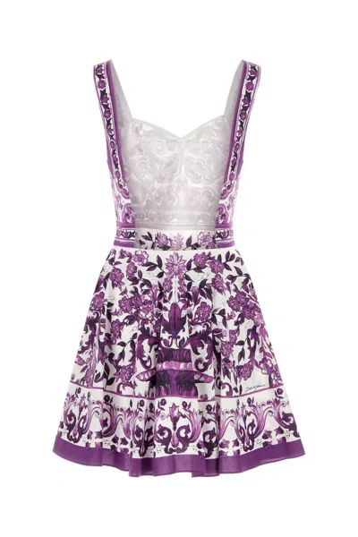 Dolce & Gabbana Violet Dress With Thin Straps And All-over Floral Motif In Cotton Blend Woman In Purple