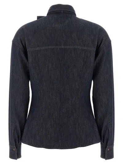 Brunello Cucinelli Bow Pocket Long Sleeve Shirt In Blue
