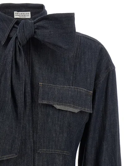 Brunello Cucinelli Bow Pocket Long Sleeve Shirt In Blue