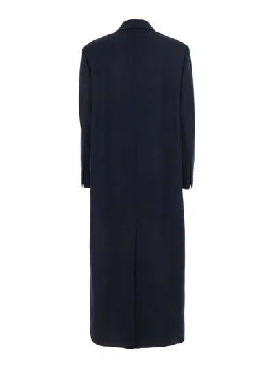 Brunello Cucinelli Blue Double-breasted Long Coat With Peak Revers