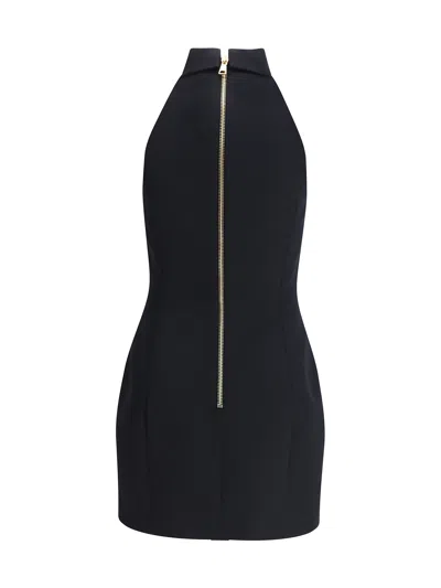 Balmain Black Dress With Pointed Collar And Logo Buttons On The Front