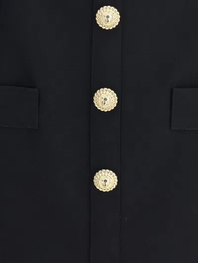 Balmain Black Dress With Pointed Collar And Logo Buttons On The Front