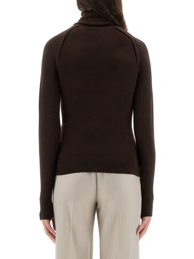 Victoria Beckham Slim-fit Turtleneck Shirt In Rich Merino Wool In Brown
