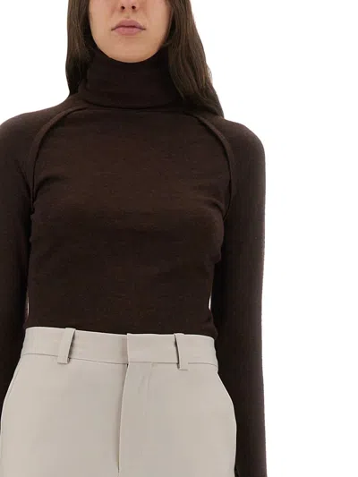 Victoria Beckham Slim-fit Turtleneck Shirt In Rich Merino Wool In Brown