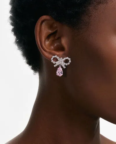 Self-portrait Micro Bow Pink Droplet Earrings In Metallic