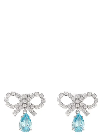 Self-portrait Micro Bow Blue Droplet Earrings In Metallic