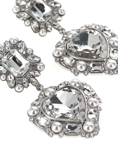 Self-portrait Crystal Pearl Tiered Heart Earrings In Metallic