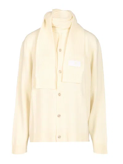 Mm6 Maison Margiela Wool Blend Cardigan Knitwear White In Neutral