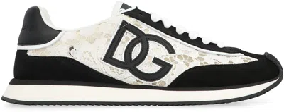 Dolce & Gabbana Black And White Low Top With Lace Details And Dg Patch On The Side