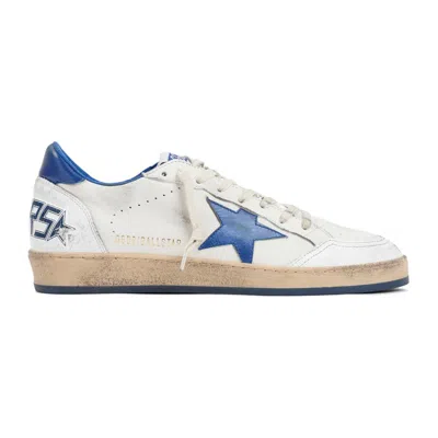 Golden Goose Ball Star Sneakers In White Nappa Leather With Light Blue Laminated Leather Star And Heel Tab In White