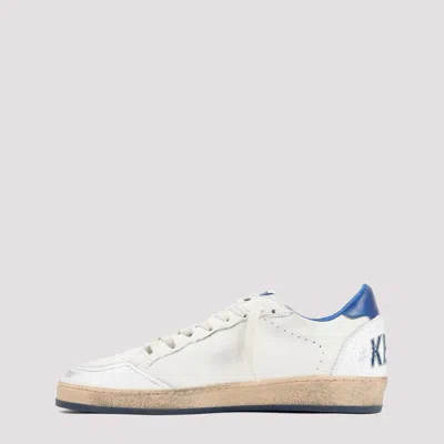 Golden Goose Ball Star Sneakers In White Nappa Leather With Light Blue Laminated Leather Star And Heel Tab In White