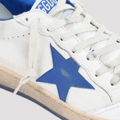 Golden Goose Ball Star Sneakers In White Nappa Leather With Light Blue Laminated Leather Star And Heel Tab In White