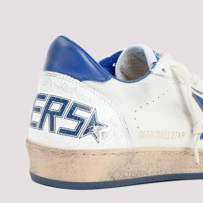 Golden Goose Ball Star Sneakers In White Nappa Leather With Light Blue Laminated Leather Star And Heel Tab In White