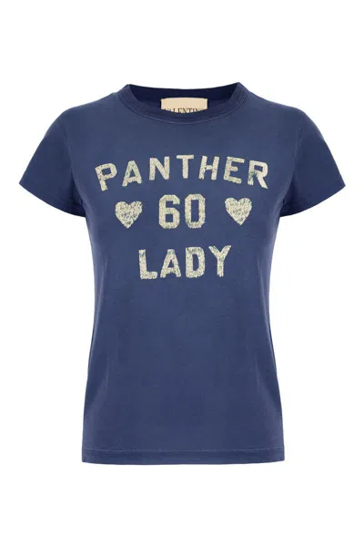 Valentino Crew Neck Graphic Print Short Sleeves Top In Blue
