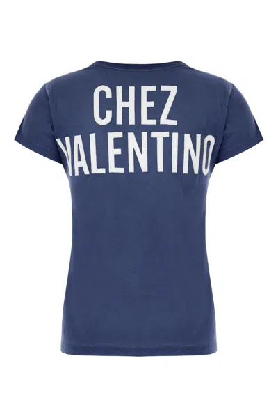 Valentino Crew Neck Graphic Print Short Sleeves Top In Blue