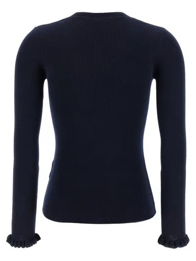 Valentino Embroidered Sweater With Front Pockets And Ruffle Cuffs In Blue