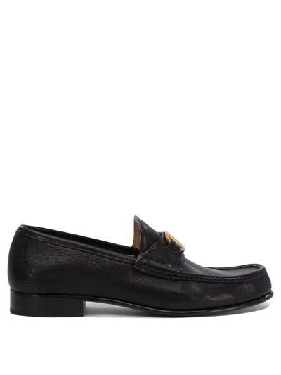 Valentino Garavani Men Black Leather Vlogo Loafers In Black