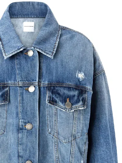 Pinko Denim Jacket Distressed Flap Pockets