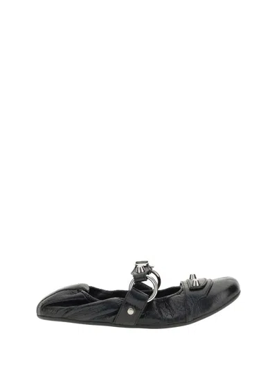 Balenciaga Black Lamb Leather Shoes With Striking Metallic Accents In Black