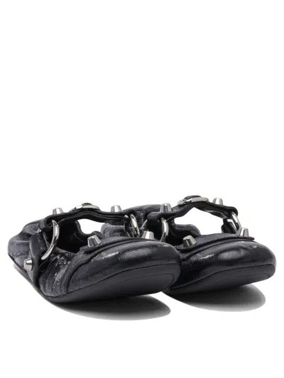 Balenciaga Black Lamb Leather Shoes With Striking Metallic Accents In Black