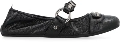 Balenciaga Black Lamb Leather Shoes With Striking Metallic Accents In Black
