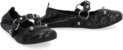 Balenciaga Black Lamb Leather Shoes With Striking Metallic Accents In Black