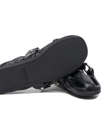 Balenciaga Black Lamb Leather Shoes With Striking Metallic Accents In Black