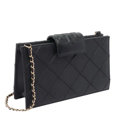 Tory Burch Fleming Leather Wallet On Chain In Black