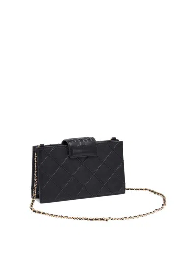 Tory Burch Fleming Leather Wallet On Chain In Black